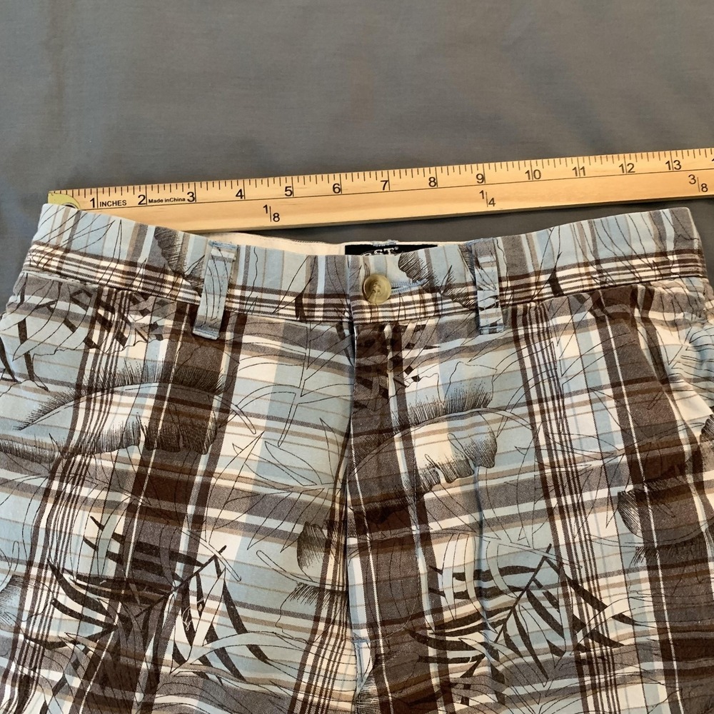 First Wave Shorts Womans 16 W26 Blue Plaid 100% Cotton Flat Front Bermuda Casual - Picture 3 of 8